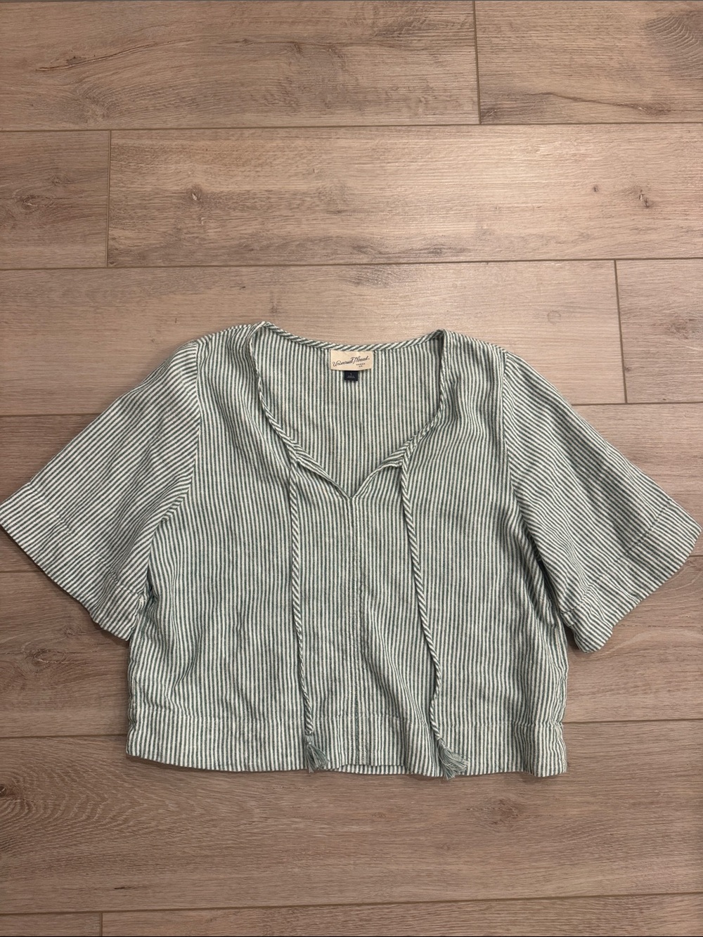 Universal Thread Green and White Striped Tie-Front Crop Top